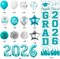 Teal and Gold Class of 2026 Graduation Decorations - Congrats Grad Backdrop & Banner Set - Porch Signs, 2026 Foil Balloons & Pom Poms - High School & College Party Supplies